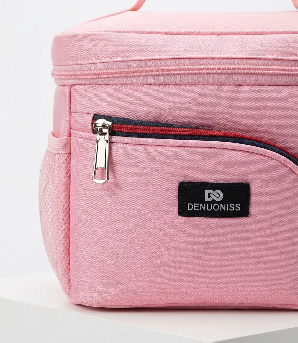 DENUONISS pink insulated lunch bag close-up